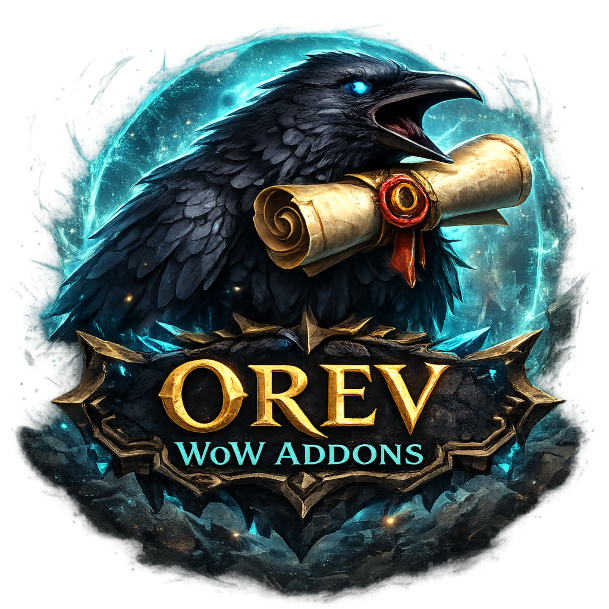Orev WoW Addons crest with a raven holding a scroll